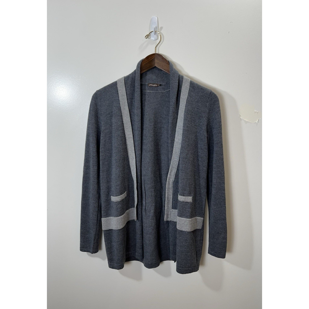 J. McLaughlin Merino Wool Cardigan Sweater Size S Gray Minimalist Classic Preppy